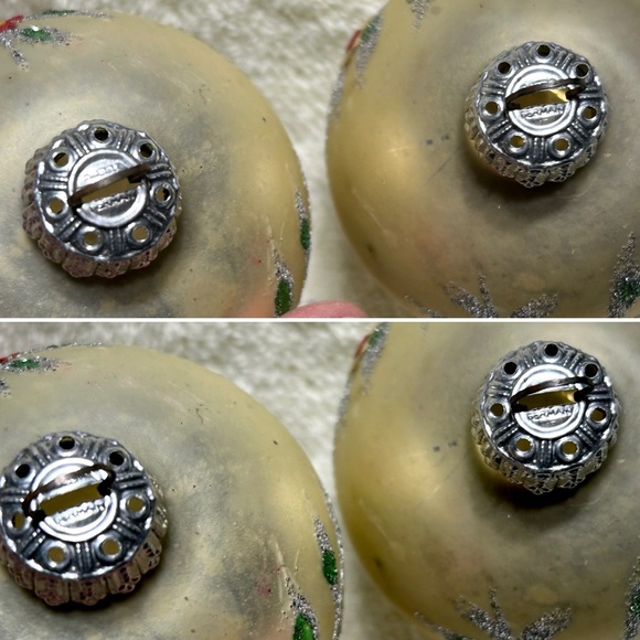 2 Vintage West German Green Gold Glitter Floral Painted Christmas Ornaments - Picture 7 of 7